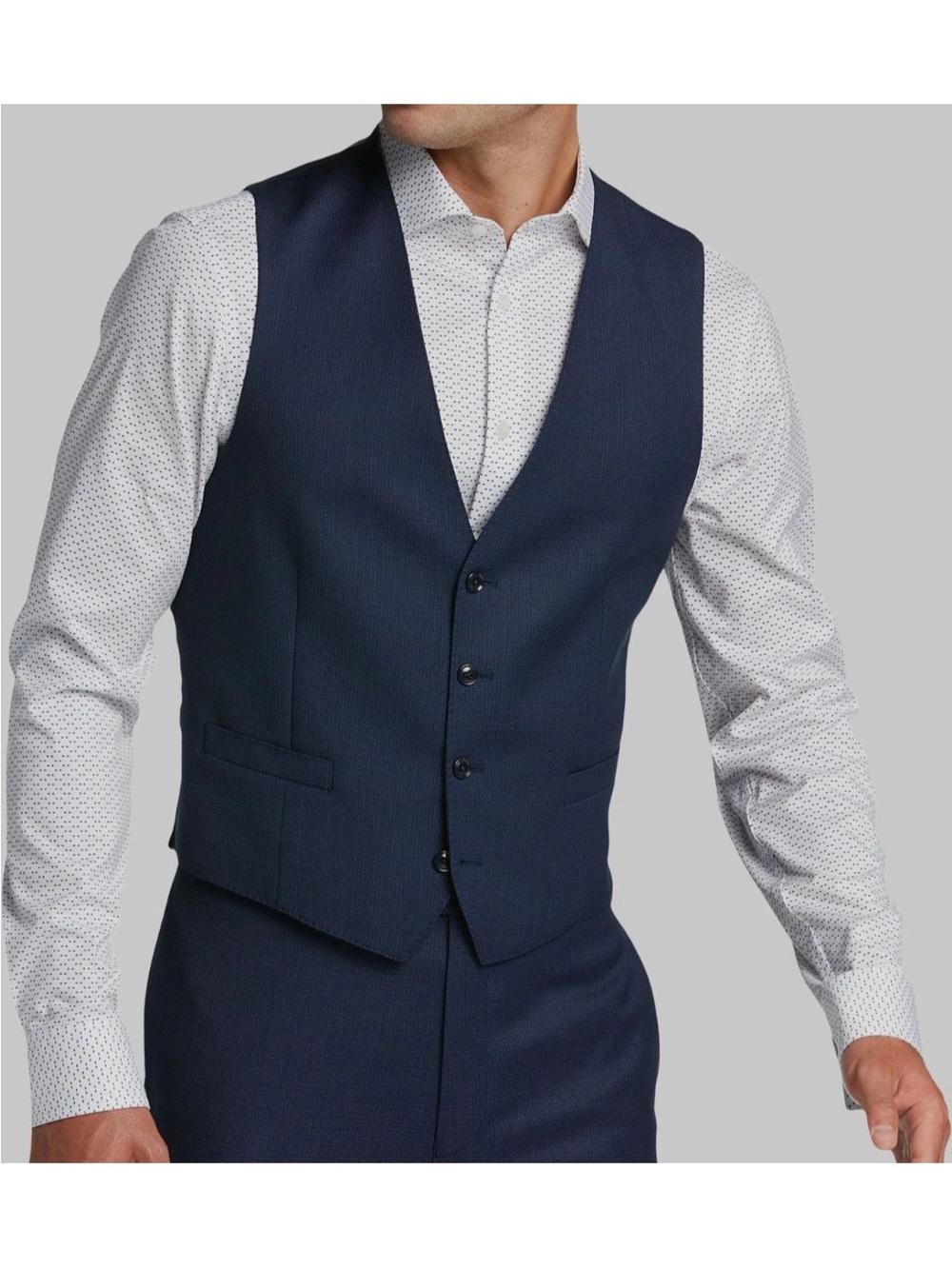 NWT Calvin Klein 4 btn Dress Vest slim fit with stretch blue wool  Men’s Small